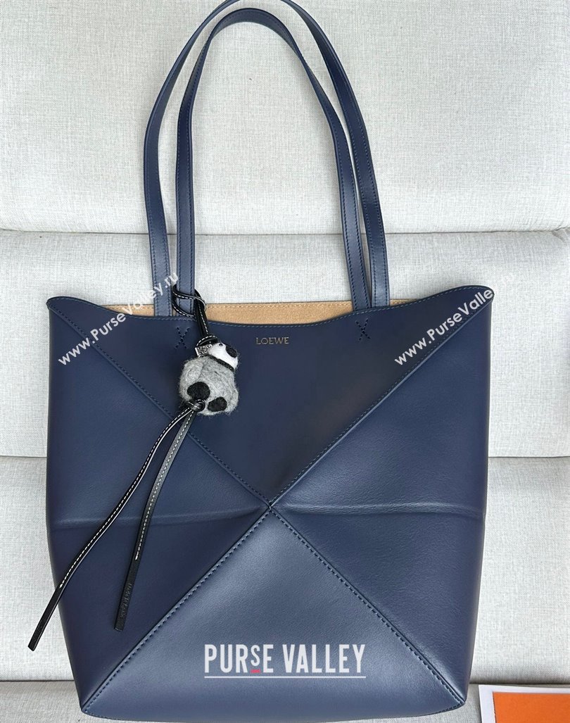 Loewe Medium Puzzle Fold Tote Bag in shiny calfskin Abyss Blue 2024 (nana-240920061)