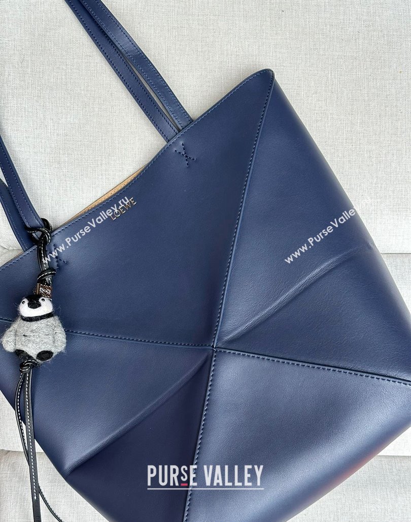 Loewe Medium Puzzle Fold Tote Bag in shiny calfskin Abyss Blue 2024 (nana-240920061)