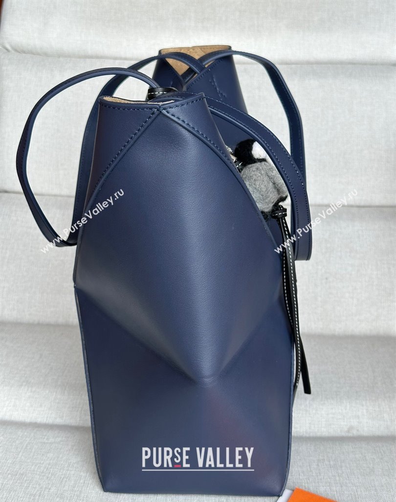 Loewe Medium Puzzle Fold Tote Bag in shiny calfskin Abyss Blue 2024 (nana-240920061)