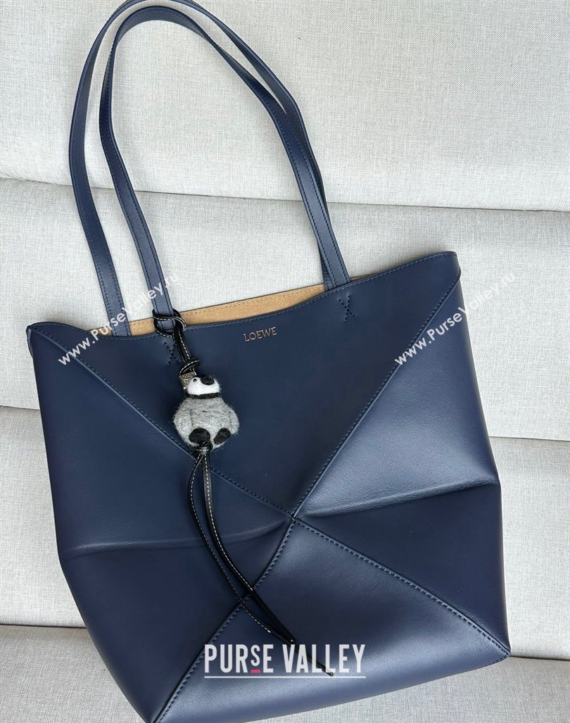 Loewe Medium Puzzle Fold Tote Bag in shiny calfskin Abyss Blue 2024 (nana-240920061)