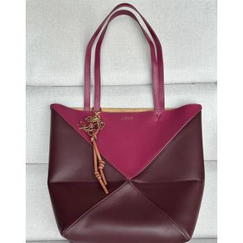 Loewe Medium Puzzle Fold Tote Bag in patchwork calfskin Burgundy/Red 2024 (No Charm) (nana-240920062)