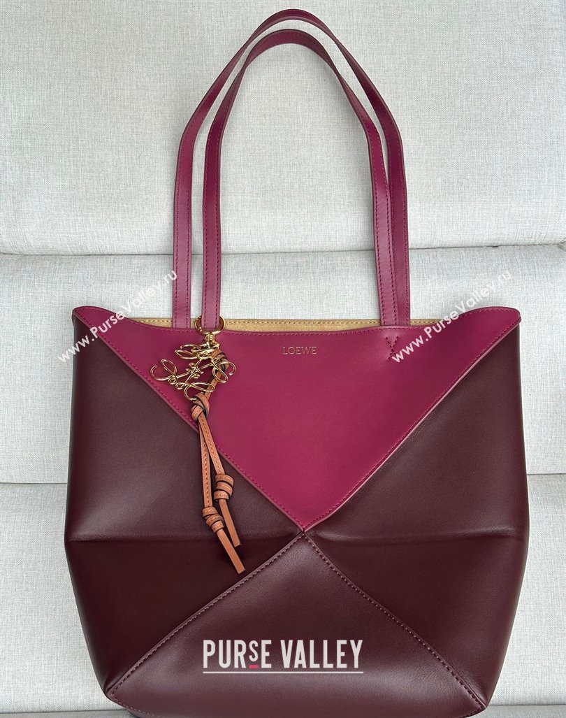 Loewe Medium Puzzle Fold Tote Bag in patchwork calfskin Burgundy/Red 2024 (No Charm) (nana-240920062)