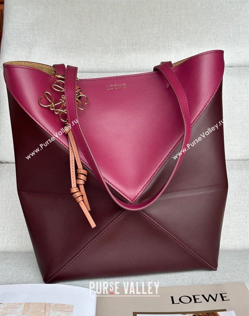 Loewe Medium Puzzle Fold Tote Bag in patchwork calfskin Burgundy/Red 2024 (No Charm) (nana-240920062)