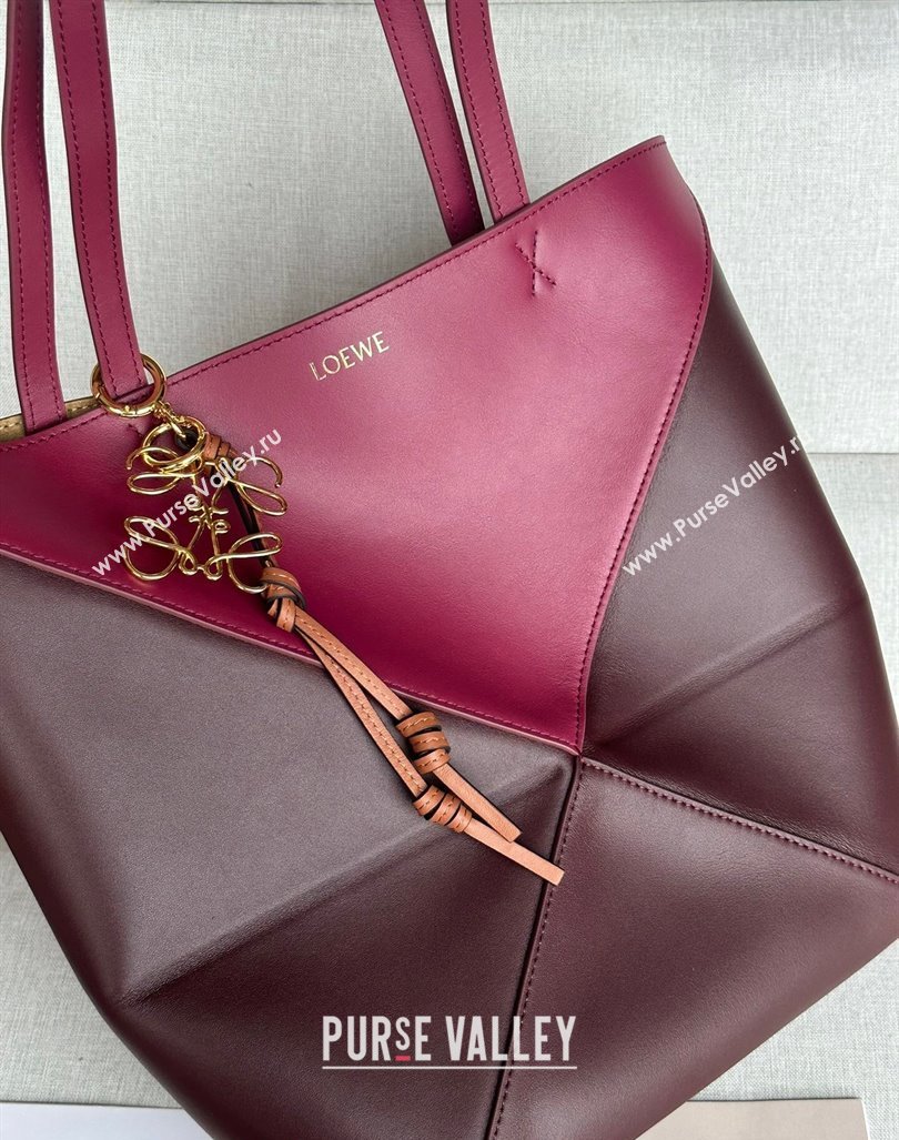 Loewe Medium Puzzle Fold Tote Bag in patchwork calfskin Burgundy/Red 2024 (No Charm) (nana-240920062)