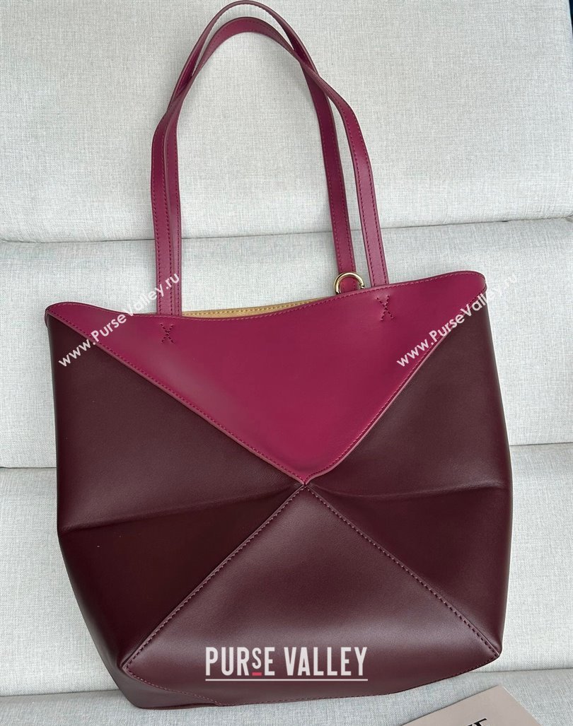 Loewe Medium Puzzle Fold Tote Bag in patchwork calfskin Burgundy/Red 2024 (No Charm) (nana-240920062)