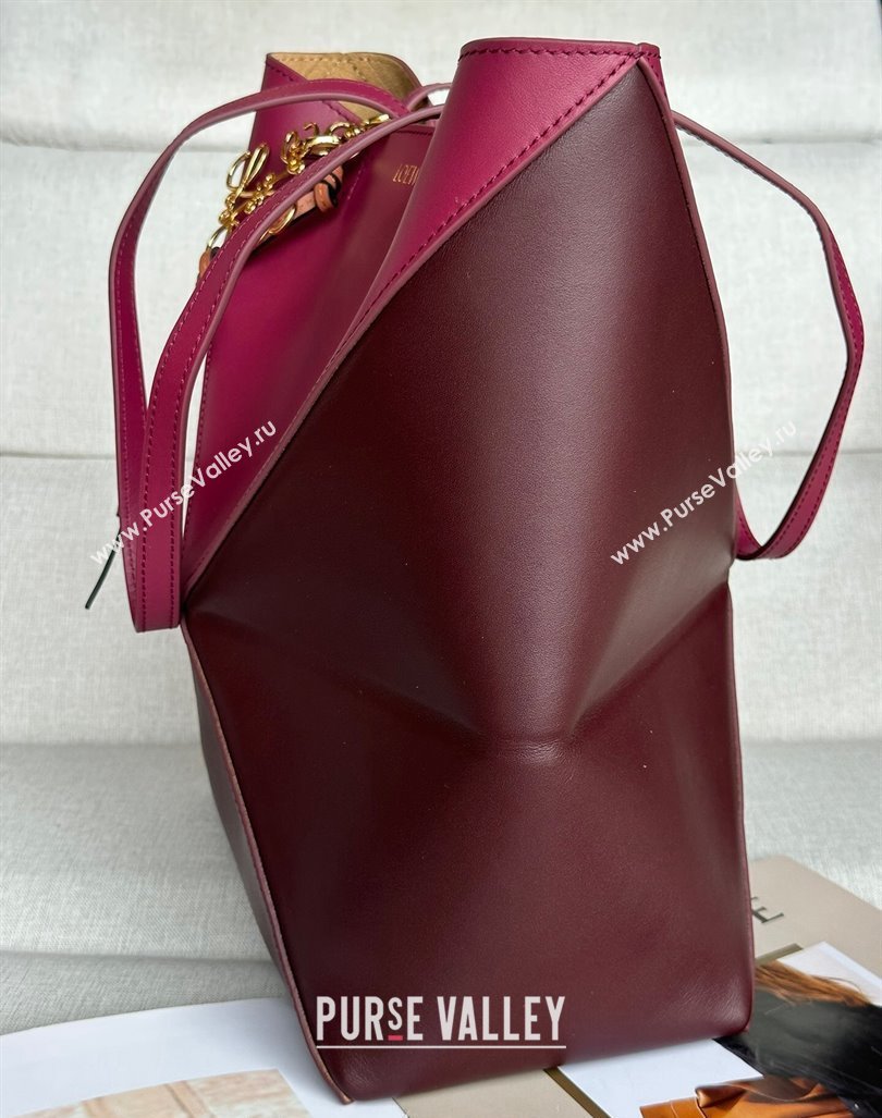 Loewe Medium Puzzle Fold Tote Bag in patchwork calfskin Burgundy/Red 2024 (No Charm) (nana-240920062)