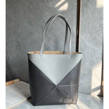 Loewe Medium Puzzle Fold Tote Bag in patchwork calfskin light Grey/Dark Grey 2024 (nana-240920063)