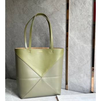 Loewe Medium Puzzle Fold Tote Bag in patchwork calfskin Olive/Khaki Green 2024 (nana-240920064)