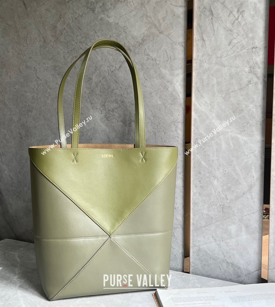 Loewe Medium Puzzle Fold Tote Bag in patchwork calfskin Olive/Khaki Green 2024 (nana-240920064)