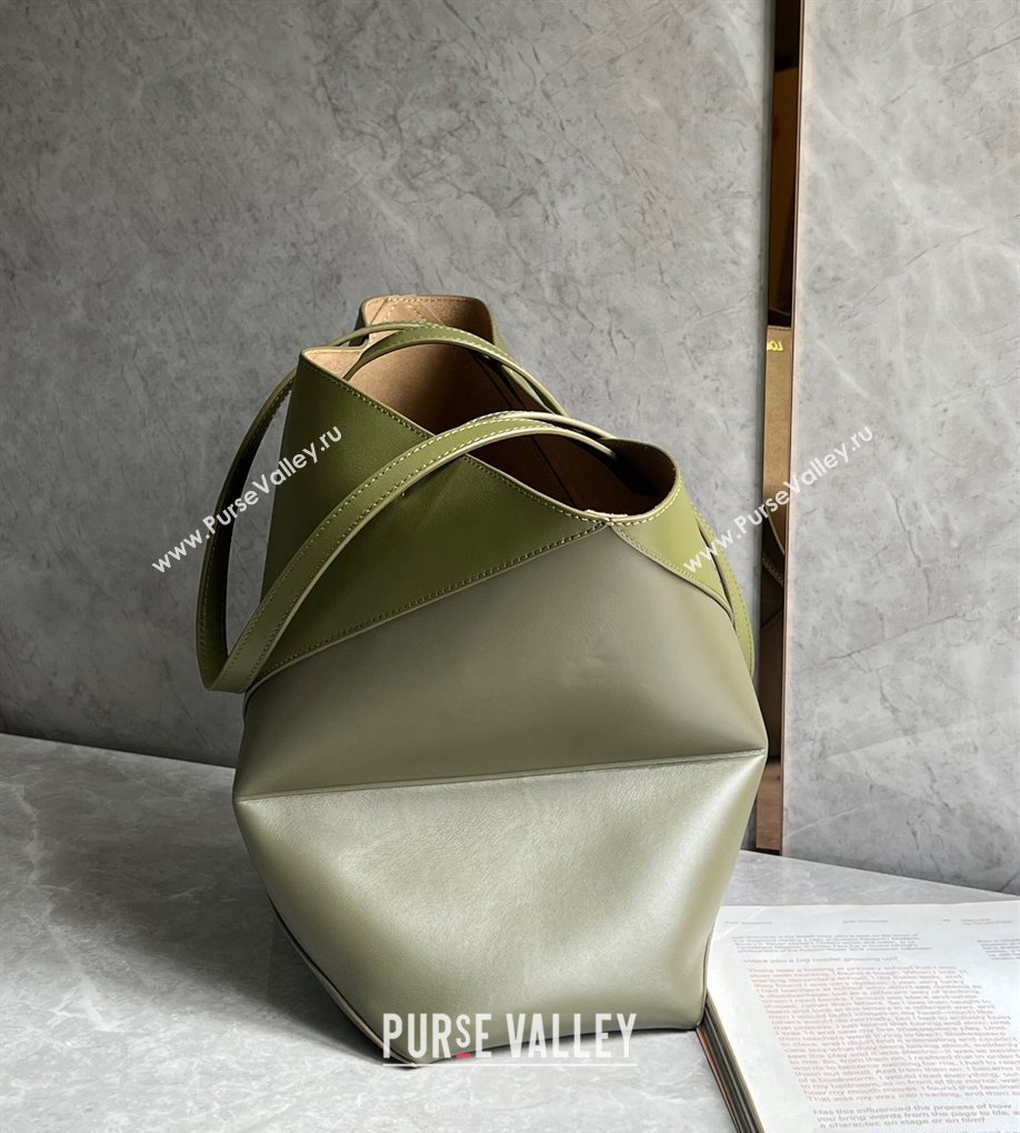 Loewe Medium Puzzle Fold Tote Bag in patchwork calfskin Olive/Khaki Green 2024 (nana-240920064)