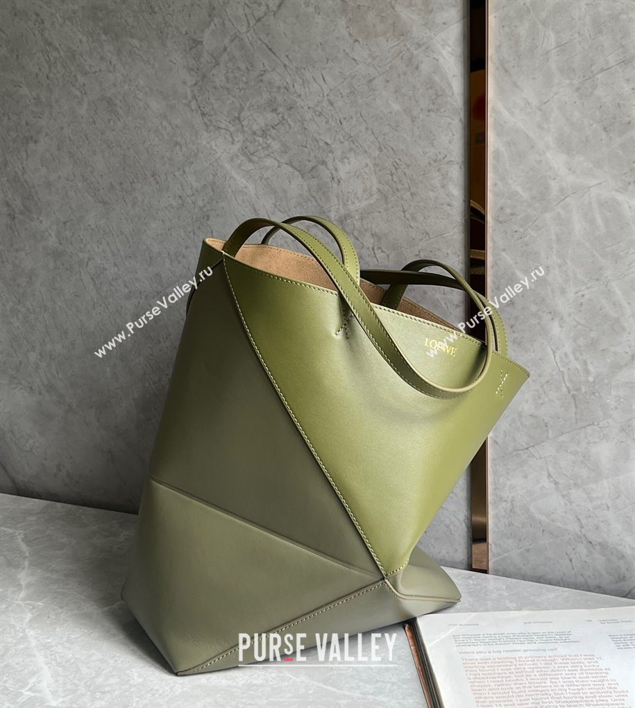 Loewe Medium Puzzle Fold Tote Bag in patchwork calfskin Olive/Khaki Green 2024 (nana-240920064)