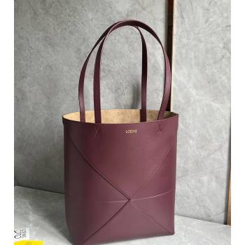 Loewe Medium Puzzle Fold Tote Bag in shiny calfskin Dark Burgundy 2024 (nana-240920065)