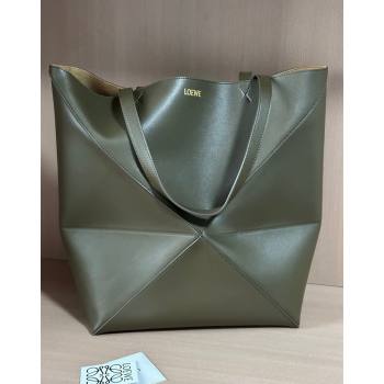 Loewe Large Puzzle Fold Tote Bag in shiny calfskin Khaki Green 2024 (nana-240920066)