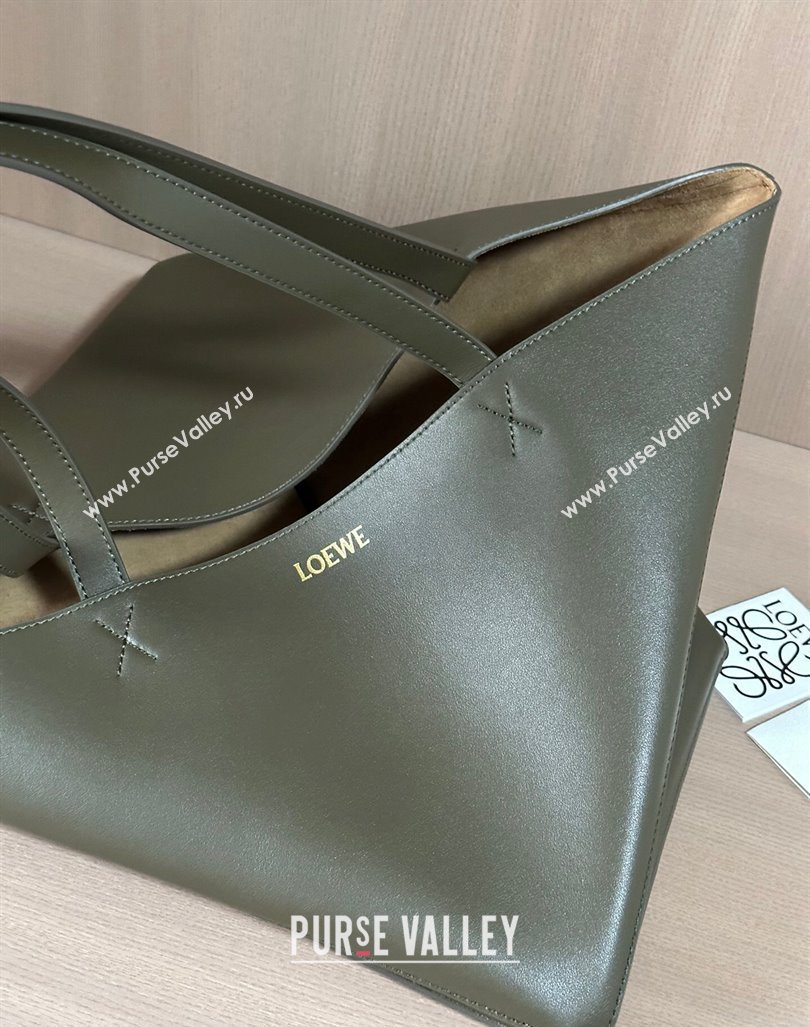 Loewe Large Puzzle Fold Tote Bag in shiny calfskin Khaki Green 2024 (nana-240920066)