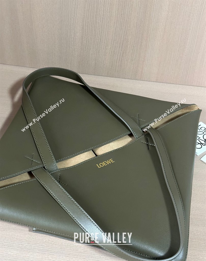 Loewe Large Puzzle Fold Tote Bag in shiny calfskin Khaki Green 2024 (nana-240920066)