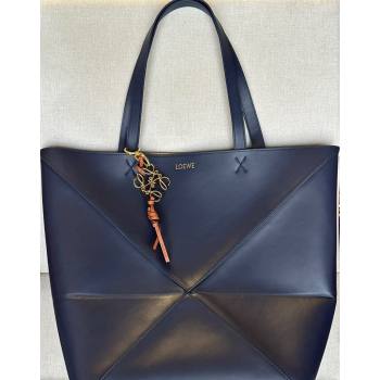 Loewe Large Puzzle Fold Tote Bag in shiny calfskin Abyss Blue 2024 (nana-240920067)