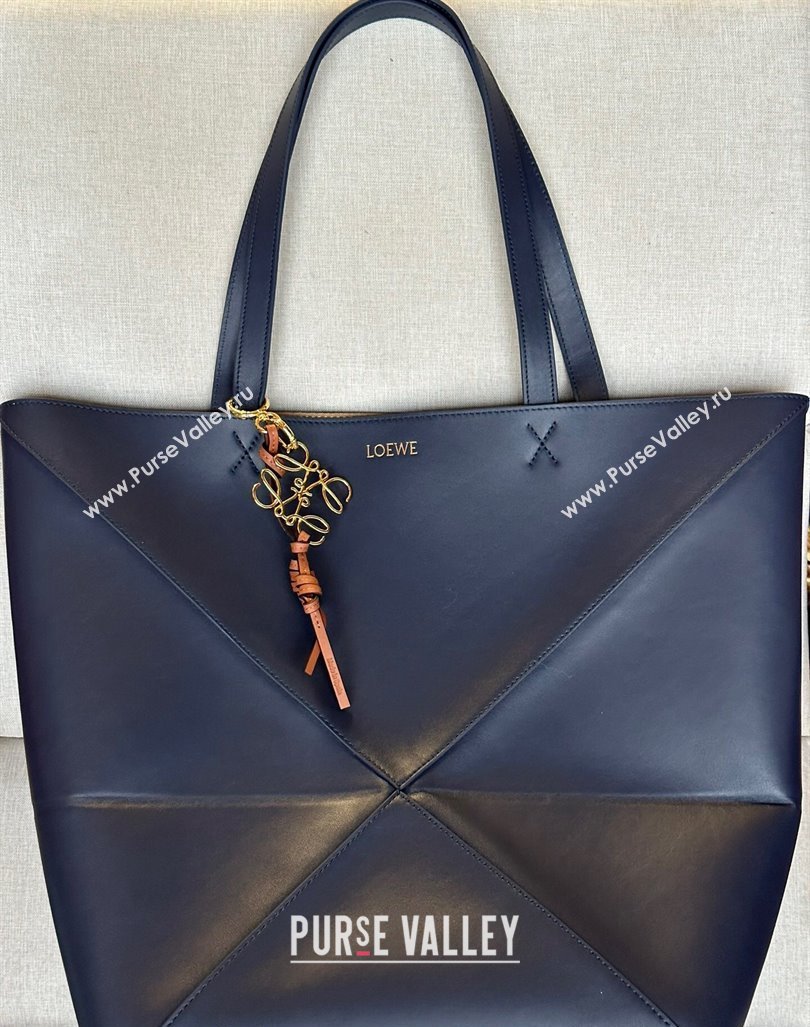 Loewe Large Puzzle Fold Tote Bag in shiny calfskin Abyss Blue 2024 (nana-240920067)