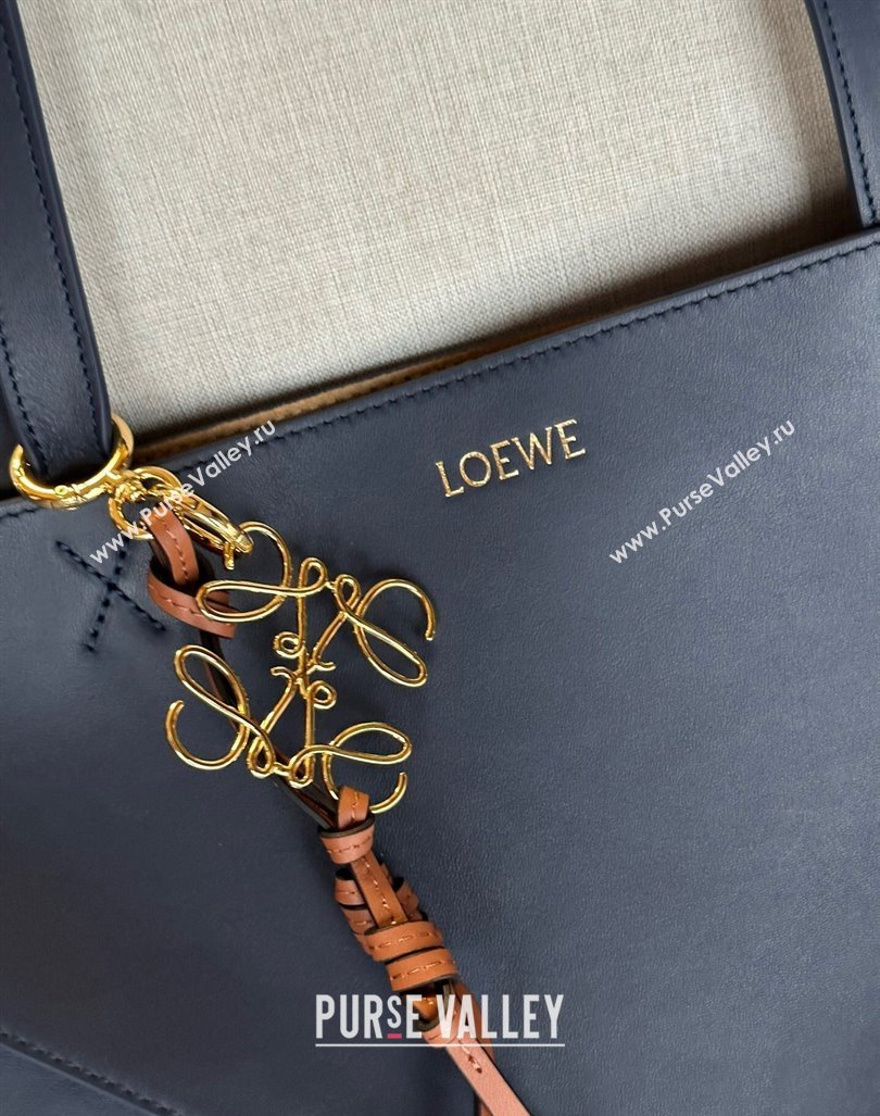 Loewe Large Puzzle Fold Tote Bag in shiny calfskin Abyss Blue 2024 (nana-240920067)