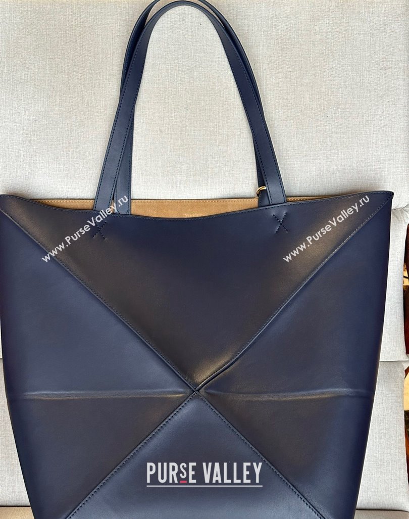 Loewe Large Puzzle Fold Tote Bag in shiny calfskin Abyss Blue 2024 (nana-240920067)