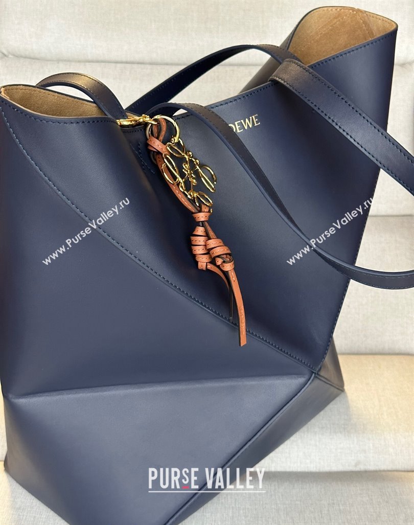 Loewe Large Puzzle Fold Tote Bag in shiny calfskin Abyss Blue 2024 (nana-240920067)