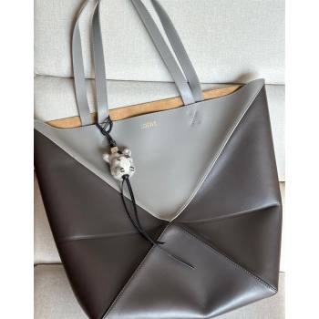 Loewe Large Puzzle Fold Tote Bag in patchwork calfskin Pearl/Dark Grey 2024 (nana-240920068)