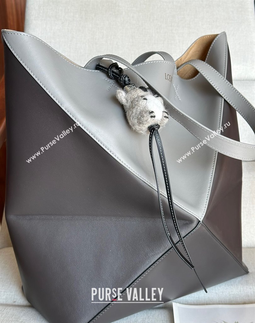 Loewe Large Puzzle Fold Tote Bag in patchwork calfskin Pearl/Dark Grey 2024 (nana-240920068)