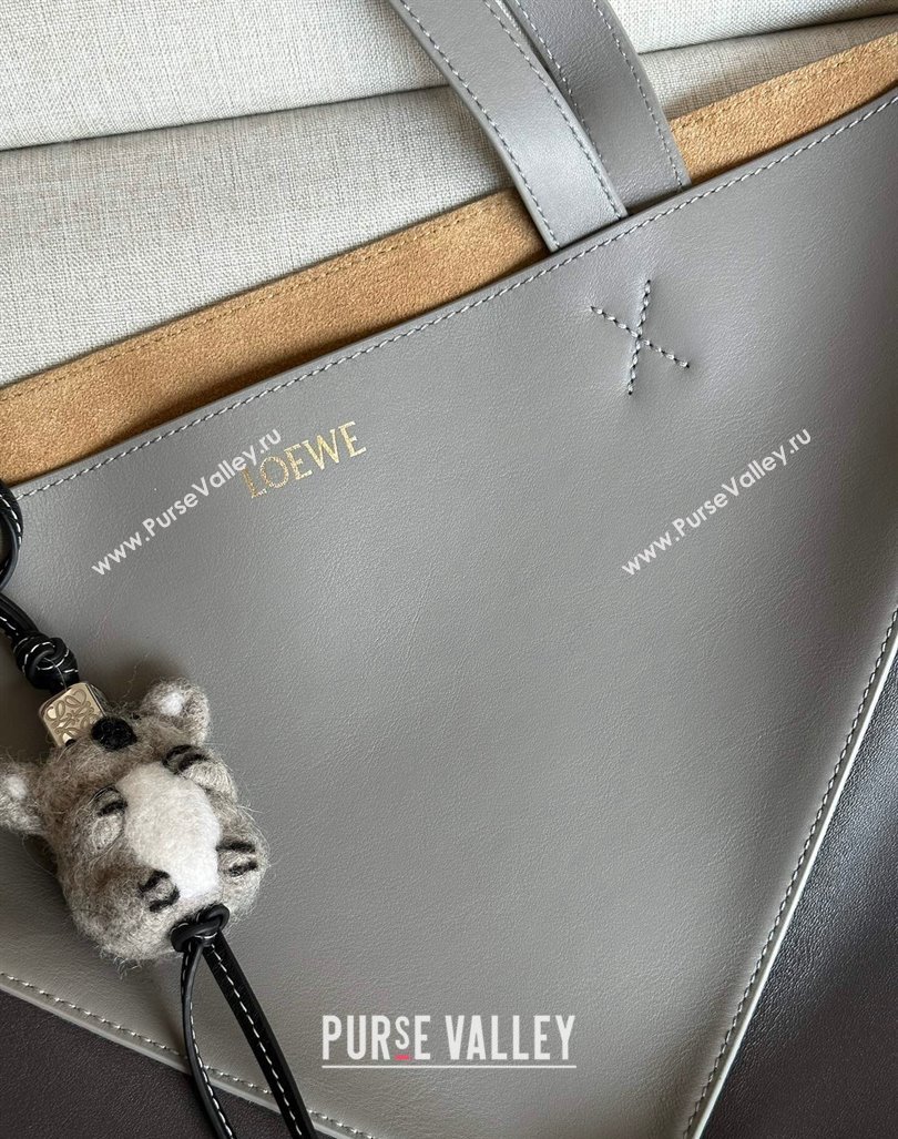 Loewe Large Puzzle Fold Tote Bag in patchwork calfskin Pearl/Dark Grey 2024 (nana-240920068)