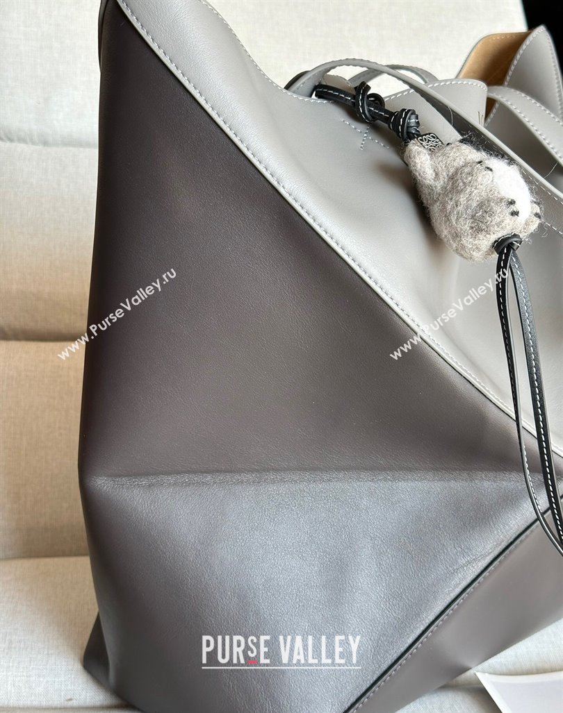 Loewe Large Puzzle Fold Tote Bag in patchwork calfskin Pearl/Dark Grey 2024 (nana-240920068)