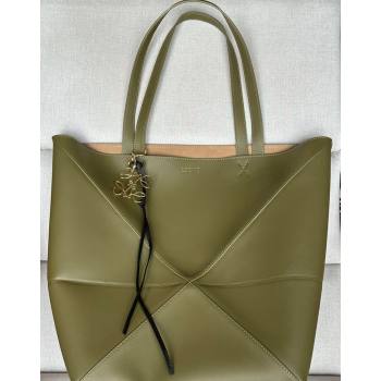 Loewe Large Puzzle Fold Tote Bag in shiny calfskin Olive Green 2024 (nana-240920069)