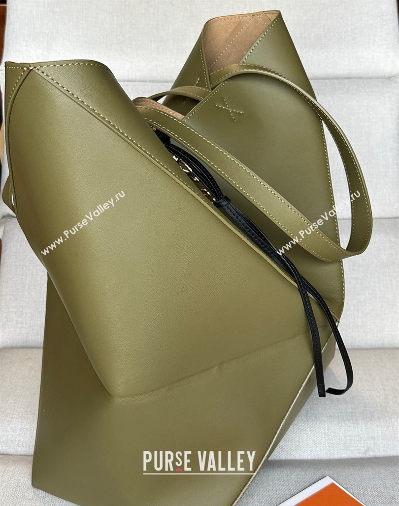 Loewe Large Puzzle Fold Tote Bag in shiny calfskin Olive Green 2024 (nana-240920069)