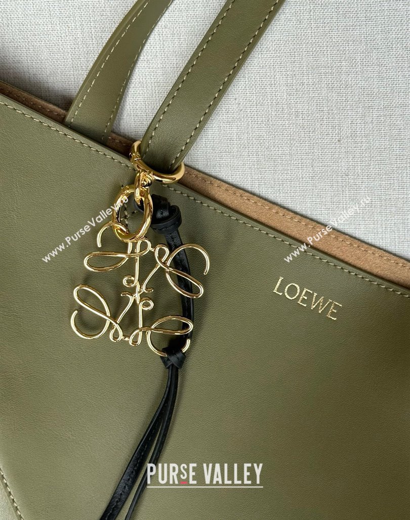 Loewe Large Puzzle Fold Tote Bag in shiny calfskin Olive Green 2024 (nana-240920069)