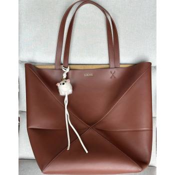 Loewe Large Puzzle Fold Tote Bag in shiny calfskin Brown2 2024 (nana-240920070)