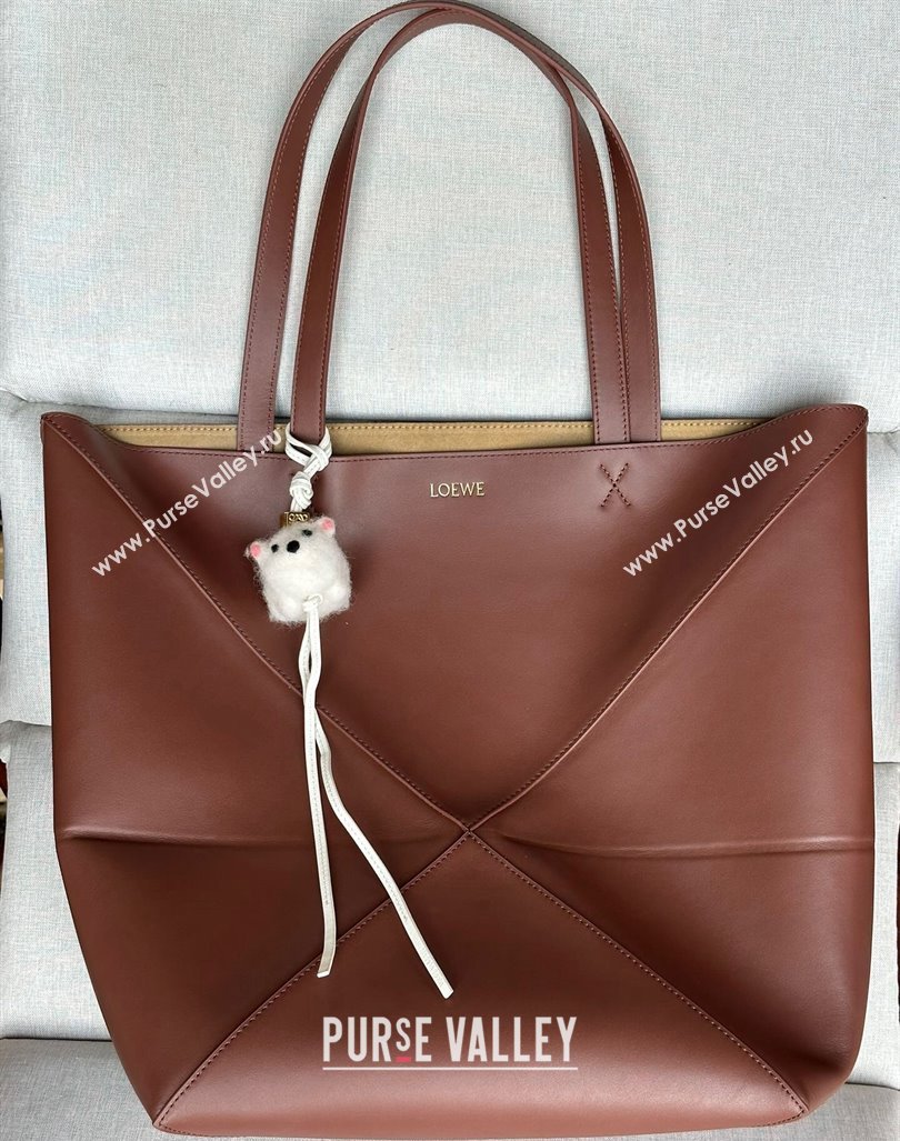 Loewe Large Puzzle Fold Tote Bag in shiny calfskin Brown2 2024 (nana-240920070)