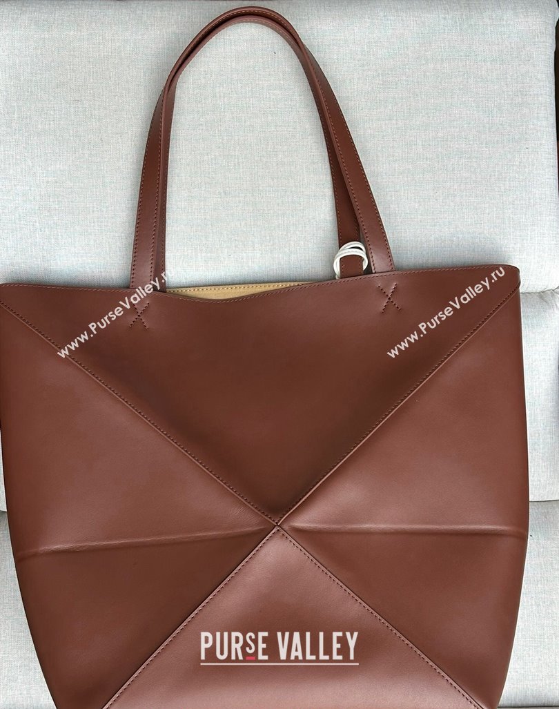 Loewe Large Puzzle Fold Tote Bag in shiny calfskin Brown2 2024 (nana-240920070)