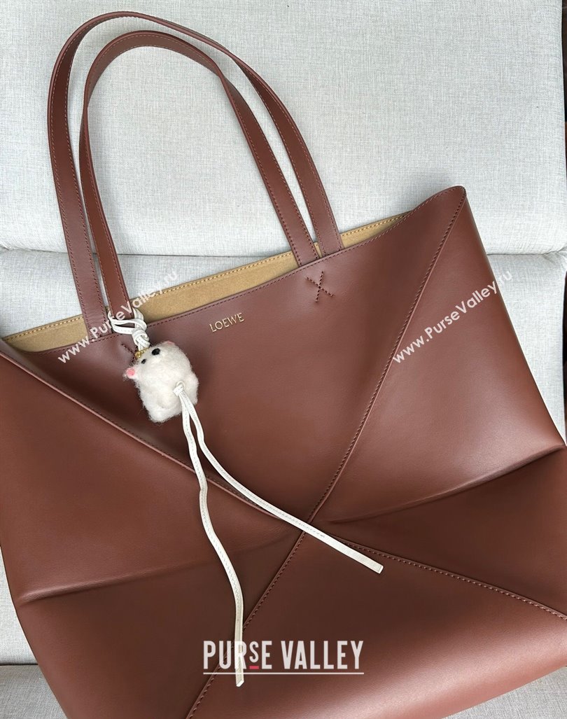 Loewe Large Puzzle Fold Tote Bag in shiny calfskin Brown2 2024 (nana-240920070)