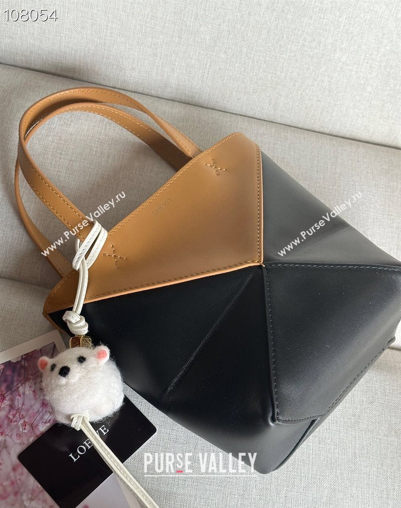 Loewe Mini Puzzle Fold Tote Bag in patchwork calfskin Black/Brown 2024 (nana-240920051)