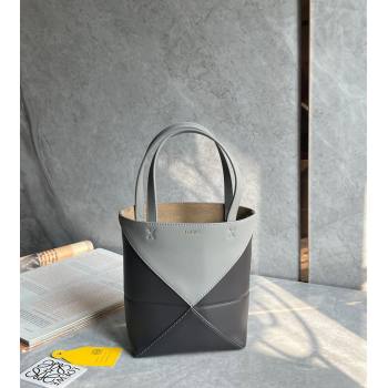 Loewe Mini Puzzle Fold Tote Bag in patchwork calfskin Light Grey/Dark Grey 2024 (nana-240920052)