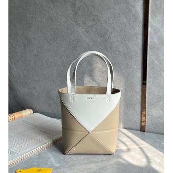 Loewe Mini Puzzle Fold Tote Bag in patchwork calfskin White/Beige 2024 (nana-240920053)