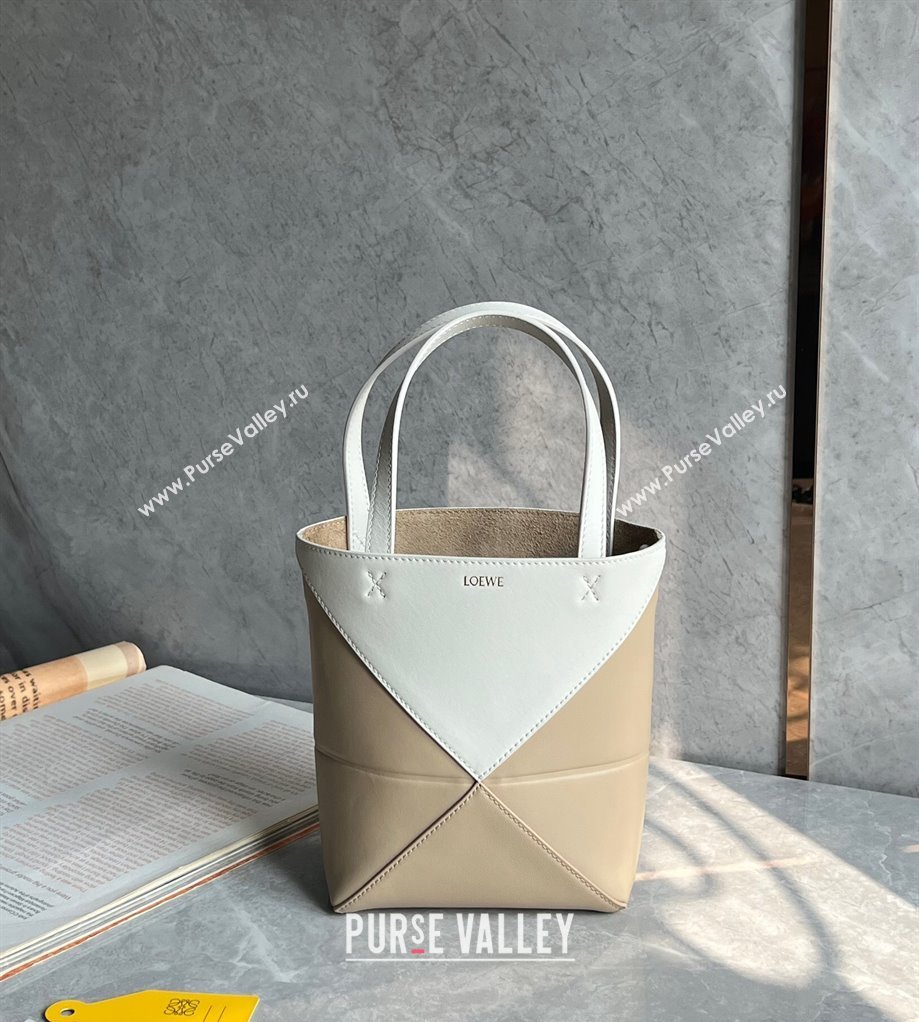 Loewe Mini Puzzle Fold Tote Bag in patchwork calfskin White/Beige 2024 (nana-240920053)