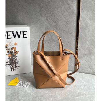 Loewe Mini Puzzle Fold Tote Bag in shiny calfskin Warm Desert Brown 2024 (nana-240920054)