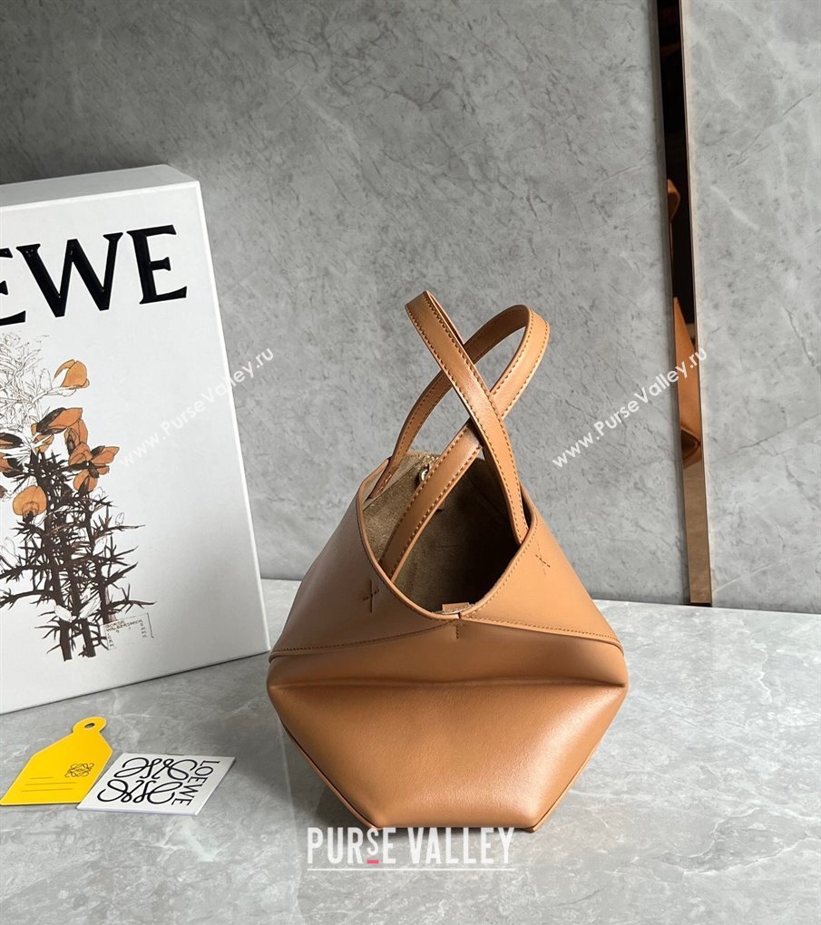 Loewe Mini Puzzle Fold Tote Bag in shiny calfskin Warm Desert Brown 2024 (nana-240920054)