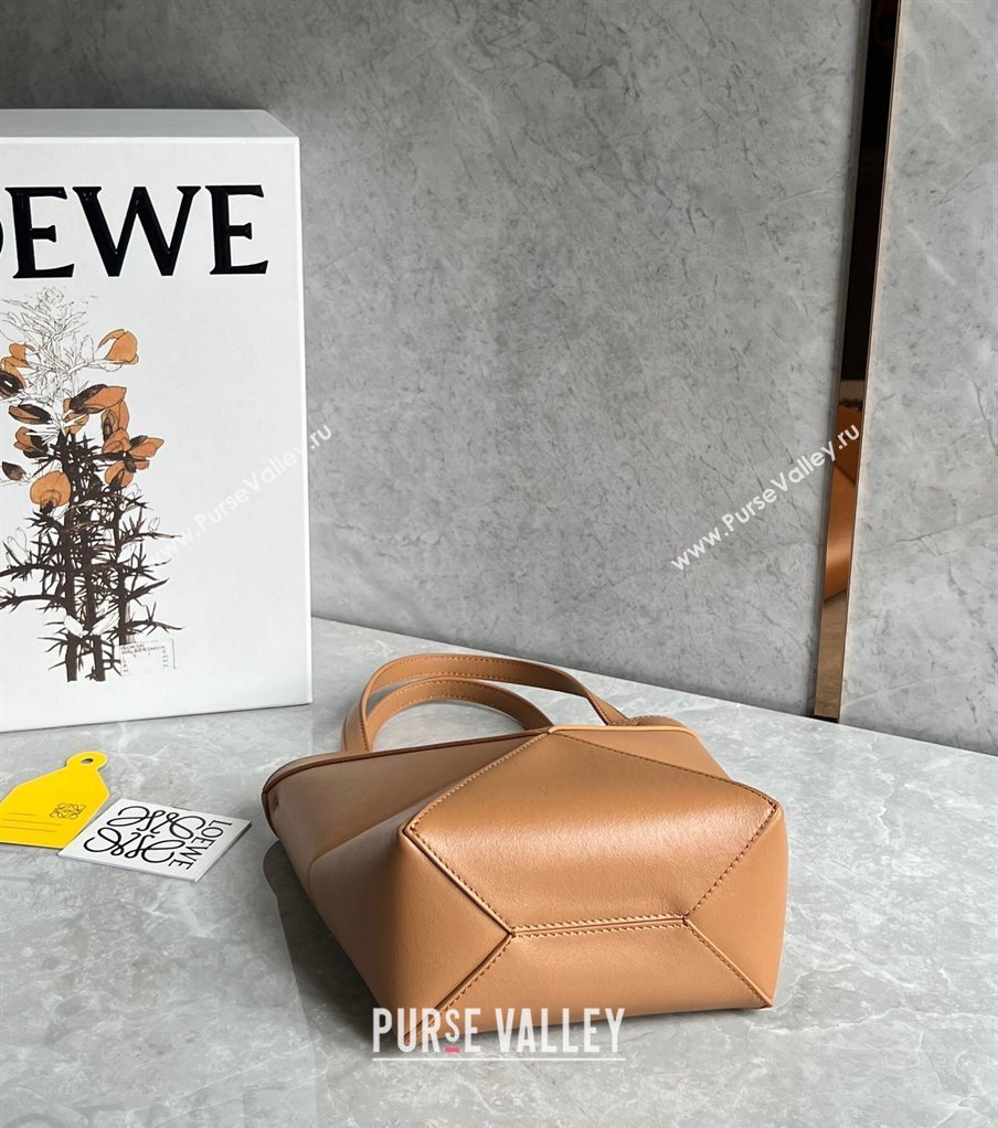 Loewe Mini Puzzle Fold Tote Bag in shiny calfskin Warm Desert Brown 2024 (nana-240920054)