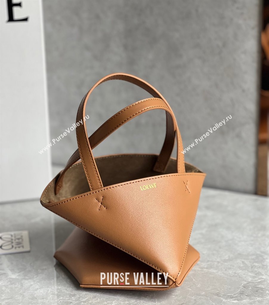 Loewe Mini Puzzle Fold Tote Bag in shiny calfskin Warm Desert Brown 2024 (nana-240920054)