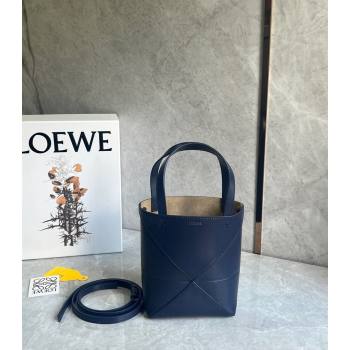 Loewe Mini Puzzle Fold Tote Bag in patchwork calfskin Abyss Blue 2024 (nana-240920055)