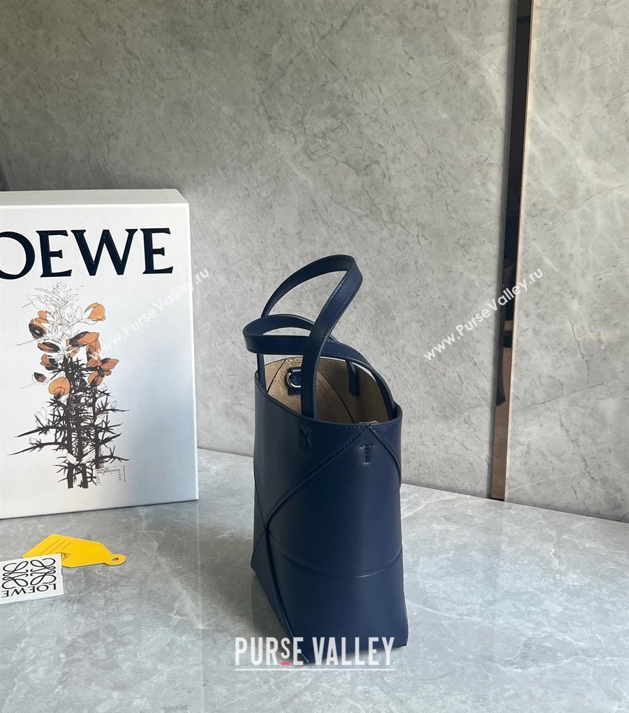 Loewe Mini Puzzle Fold Tote Bag in patchwork calfskin Abyss Blue 2024 (nana-240920055)