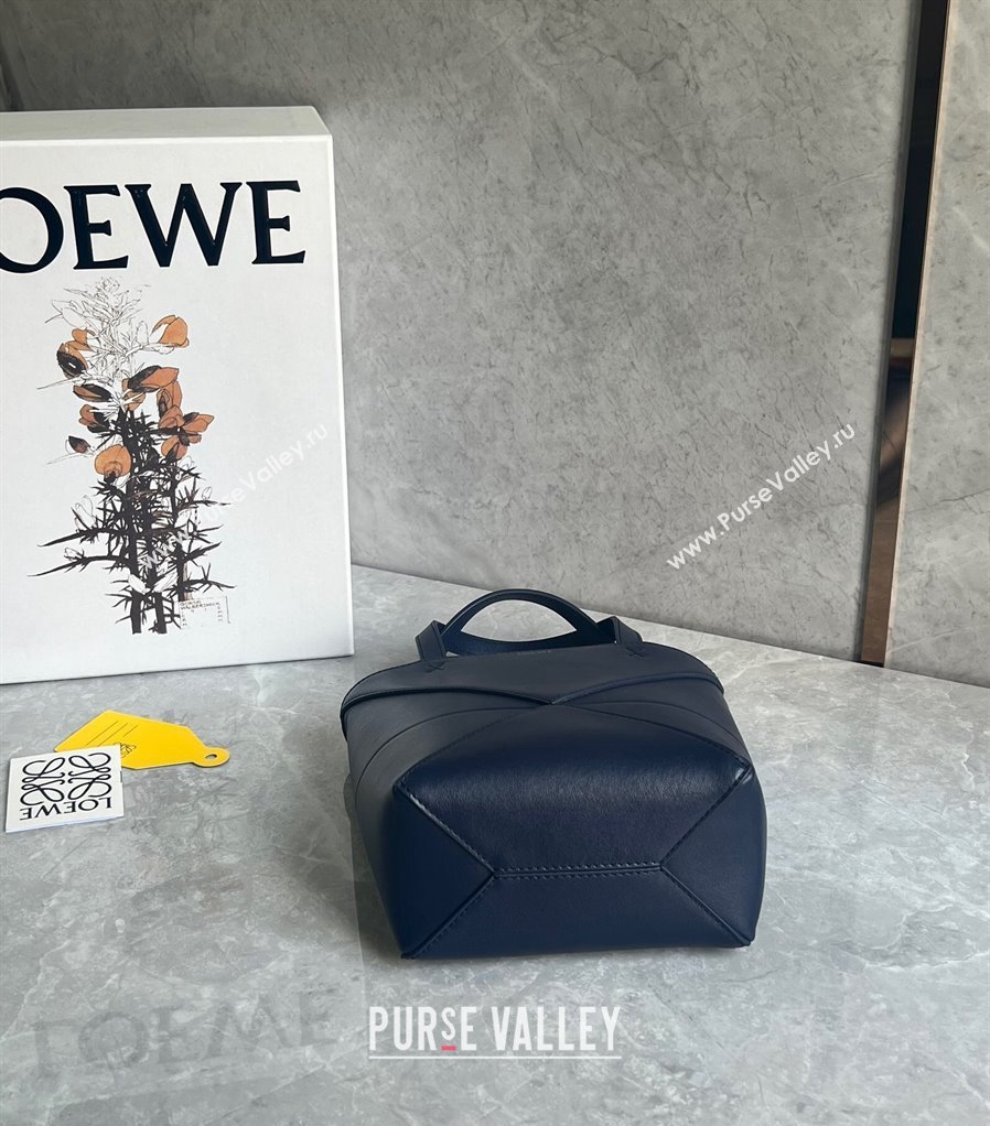 Loewe Mini Puzzle Fold Tote Bag in patchwork calfskin Abyss Blue 2024 (nana-240920055)