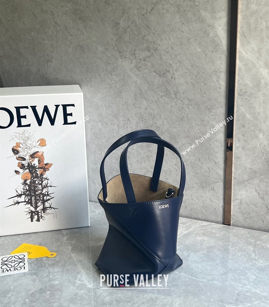 Loewe Mini Puzzle Fold Tote Bag in patchwork calfskin Abyss Blue 2024 (nana-240920055)