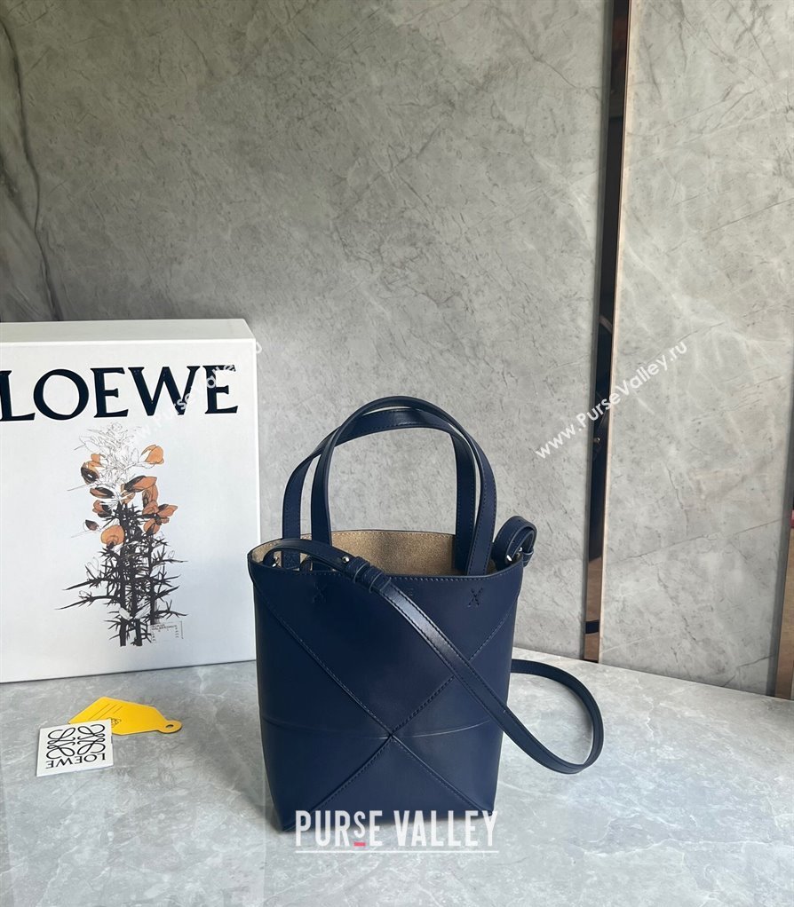 Loewe Mini Puzzle Fold Tote Bag in patchwork calfskin Abyss Blue 2024 (nana-240920055)