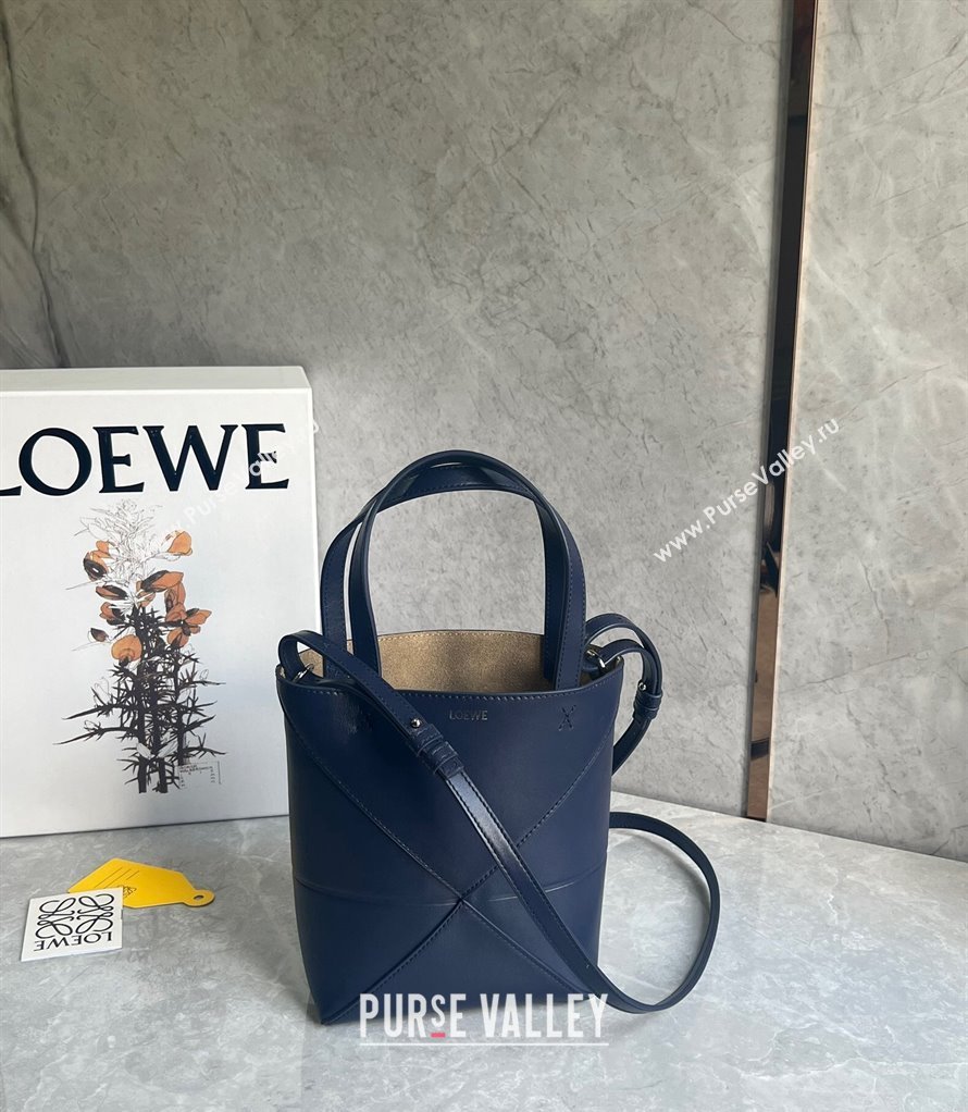 Loewe Mini Puzzle Fold Tote Bag in patchwork calfskin Abyss Blue 2024 (nana-240920055)