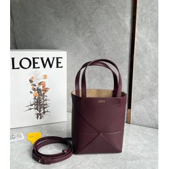 Loewe Mini Puzzle Fold Tote Bag in shiny calfskin Dark Burgundy 2024 (nana-240920056)